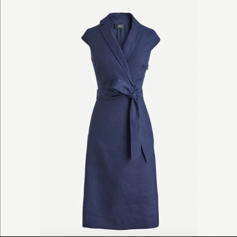 J. Crew belted faux-wrap dress in stretch linen - Picture 1 of 5